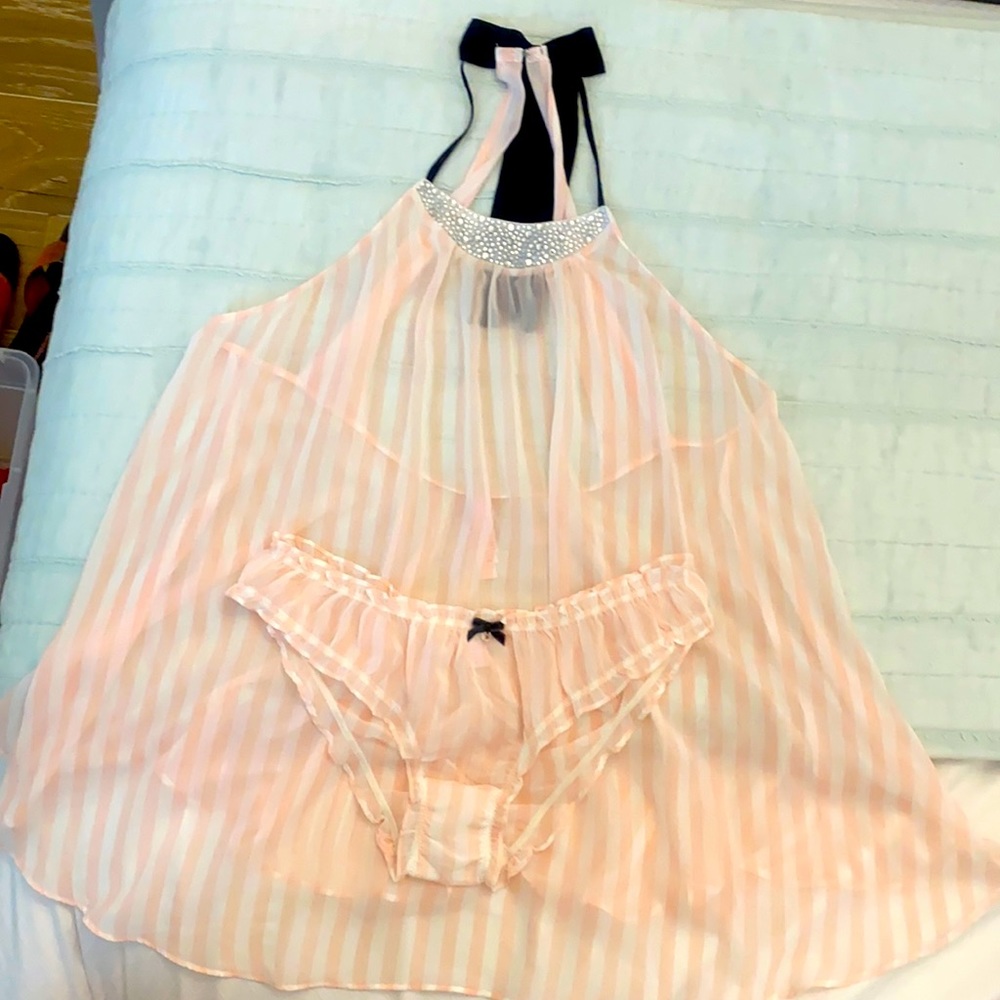 VS candy stripe nightie/panty